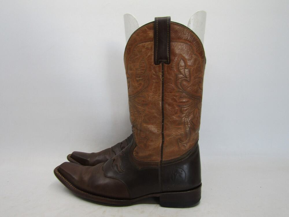 Reyme Mens Size 9 D Two Tone Brown Leather Cowboy Inlay Stockman Snip Toe Boots